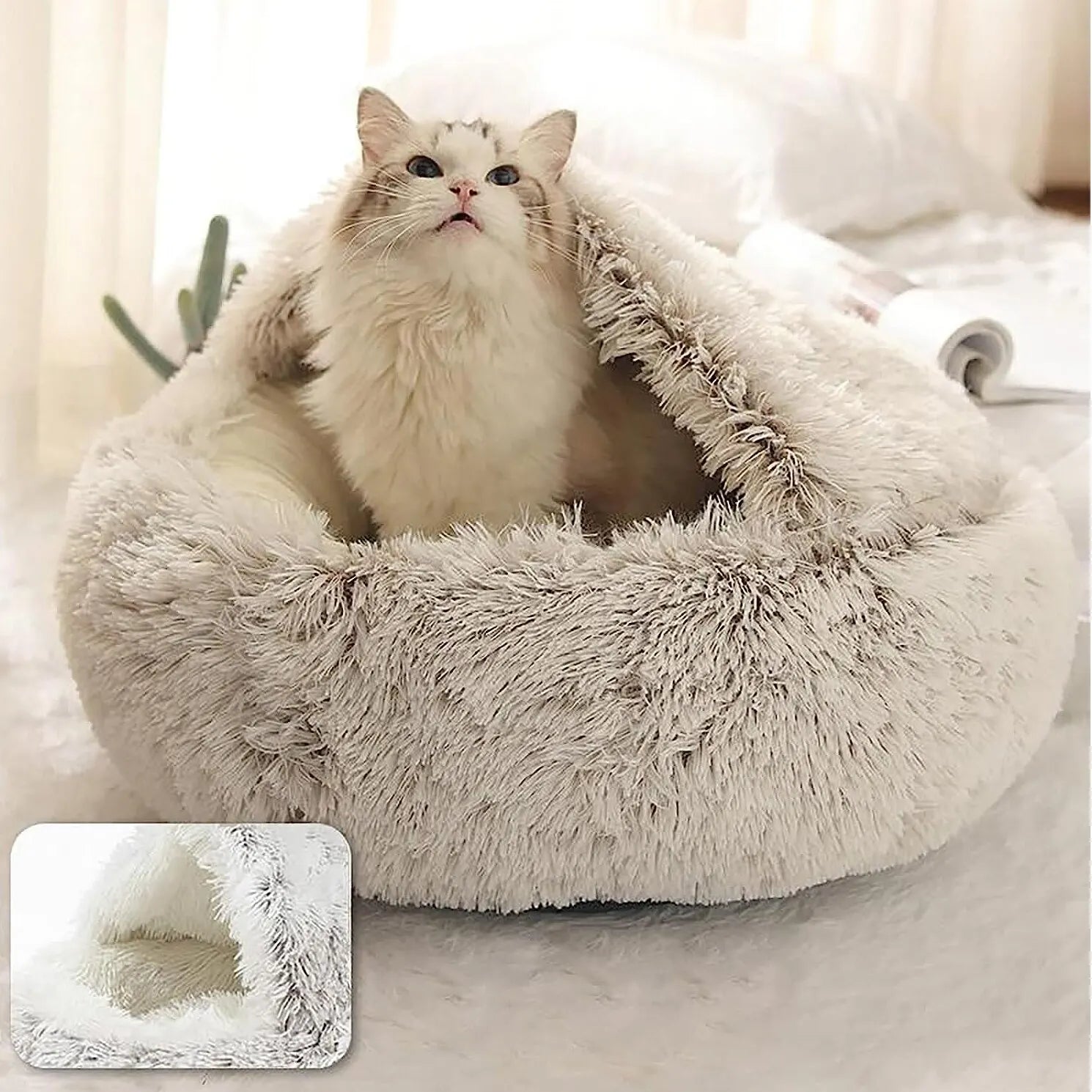 Soft Plush Pet Bed with Cover round Cat Bed Pet Mattress Warm Cat Dog